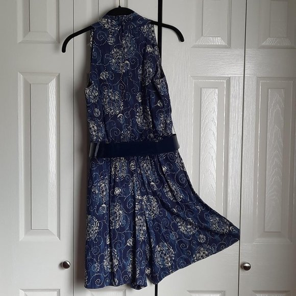 HP⭐ R.J. Stevens Petites Navy Blue Print Romper Sundress Size 8P - Picture 4 of 5